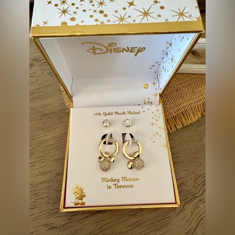 Disney Mickey Mouse Gold Plated Huggie Earrings Set - Picture 3 of 5